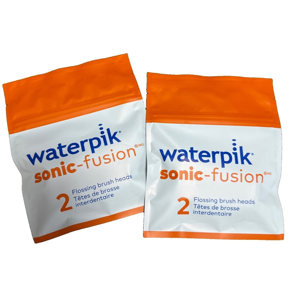 2 Packs Of Waterpik Sonic Fusion 2 White Flossing Brush Heads Full Size